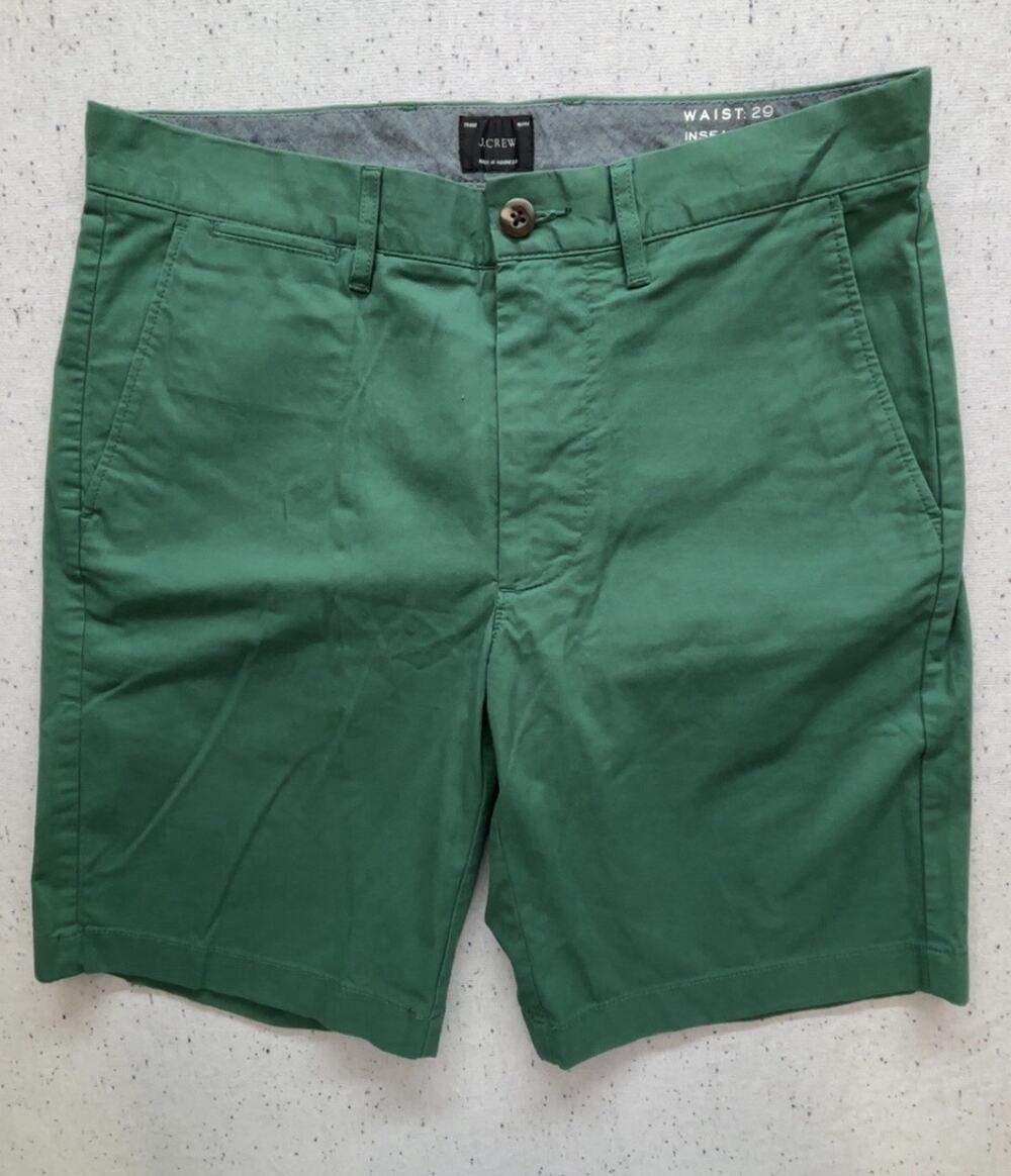 J Crew Mens Chino Shorts 29 Green 9" Inseam Flat Front Casual Summer Cotton
